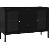 vidaXL Dressoir 105x35x70 cm staal en gehard glas zwart
