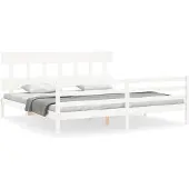 vidaXL Massief houten bed met hoofdeinde, wit, 200x200 cm