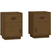 vidaXL Nachtkastjes 2 st 40x34x55 cm massief grenenhout honingbruin