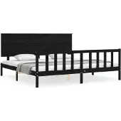 vidaXL Bedframe met hoofdbord massief hout zwart 200x200 cm