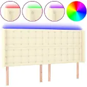 vidaXL Hoofdbord LED 183x16x118/128 cm kunstleer crèmekleurig