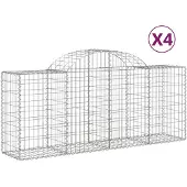 vidaXL Gabionen met boogvorm, 4 stuks, 200x50x80/100 cm, verzinkt staal