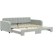 vidaXL Slaapbank met onderschuifbed 100x200 cm fluweel lichtgrijs