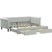 vidaXL Dagbed met uittrekbaar gedeelte en lades, lichtgrijs, 90x190 cm, fluweel
