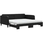 vidaXL Slaapbank met onderschuifbed en matrassen 100x200 cm stof zwart