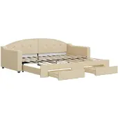vidaXL Slaapbank met onderschuifbed en lades 90x200 cm stof crèmekleur