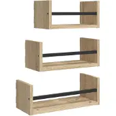 vidaXL 3-delige wandplankenset met stangen Sonoma eiken bewerkt hout