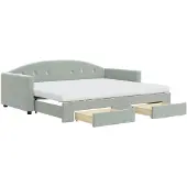 vidaXL Slaapbank onderschuifbed en lades 90x200 cm fluweel lichtgrijs