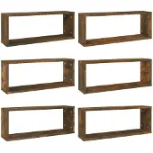 vidaXL Wandschappen kubus 6 st 60x15x23 cm bewerkt hout gerookt eiken