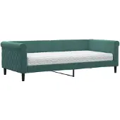 vidaXL Slaapbank met matras 90x200 cm fluweel donkergroen