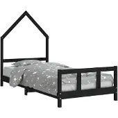 vidaXL Kinderbedframe 90x200 cm massief grenenhout zwart