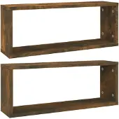 vidaXL Wandschappen kubus 2 st 60x15x23 cm bewerkt hout gerookt eiken