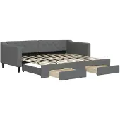 vidaXL Dagbed met uittrekbaar bed en lades, donkergrijs, 90x200 cm, stof