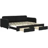 vidaXL Slaapbank met onderschuifbed en lades 90x200 cm fluweel zwart