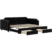 vidaXL Dagbed uitklapbaar met lades, zwart, 80x200 cm, stof