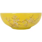 vidaXL Opzetwasbak rond Φ41x14 cm keramiek wit en geel