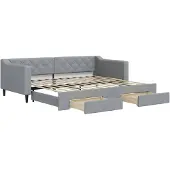 vidaXL Dagbed uitklapbaar met lades, lichtgrijs, 90x200 cm, stof