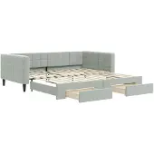 vidaXL Slaapbank onderschuifbed en lades 100x200 cm fluweel lichtgrijs
