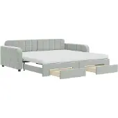 vidaXL Slaapbank onderschuifbed en lades 100x200 cm fluweel lichtgrijs