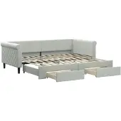 vidaXL Slaapbank onderschuifbed en lades 90x200 cm fluweel lichtgrijs