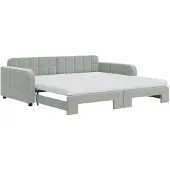 vidaXL Slaapbank onderschuifbed matrassen 100x200cm fluweel lichtgrijs