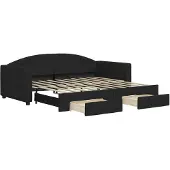 vidaXL Uittrekbaar dagbed met lades, zwart, 90x190 cm, met stoffen bekleding