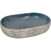 vidaXL Opzetwasbak ovaal 59x40x14 cm keramiek zandkleurig en blauw