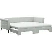 vidaXL Slaapbank onderschuifbed matrassen 90x200 cm fluweel lichtgrijs