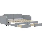 vidaXL Dagbed uitklapbaar met lades, lichtgrijs, 100x200 cm, met stoffen bekleding