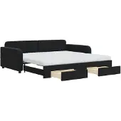 vidaXL Slaapbank met onderschuifbed en lades 100x200 cm fluweel zwart