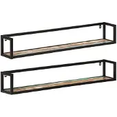 vidaXL Wandschappen 2 st 110x17x17 cm massief gerecycled hout en ijzer