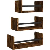 vidaXL 3-delige Wandschappenset met stangen bewerkt hout gerookt eiken