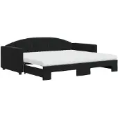vidaXL Slaapbank onderschuifbed en matrassen 90x200 cm fluweel zwart