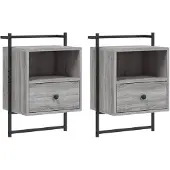 vidaXL Nachtkastjes 2 st wandgemonteerd 40x30x61 cm hout grijs sonoma