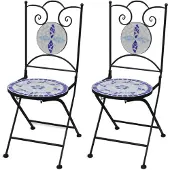 vidaXL - Bistrostoelen - inklapbaar - 2 - st - keramiek - blauw - en - wit