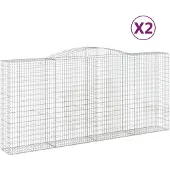 vidaXL Gabionen met boogvorm, 2 stuks, 400x50x180/200 cm, verzinkt staal