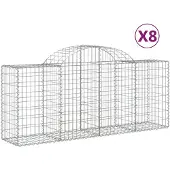 vidaXL Gabionen met boogvorm, 8 stuks, 200x50x80/100 cm, verzinkt staal