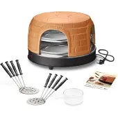 Emerio Pizzarette Origineel - 8 Persoons Pizza Oven - Handgemaakte Terracotta Koepel - 8 Geïsoleerde Bakspatels - RVS Bakplaat - Gourmetstel - PO-116124.1 1500W