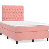 vidaXL Boxspring met matras fluweel roze 120x200 cm