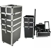 Vdd - visagiekoffer - make up koffer - Make up trolley - Kappers koffer - Beautycase - Cosmetica koffer - Met Wielen - Zwart - 26 x 35 x 70cm