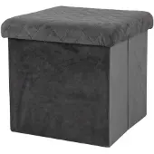 Urban Living Poef/hocker - opbergbox zit krukje - velvet donkergrijs - polyester/mdf - 38 x 38 cm - opvouwbaar - Poefs