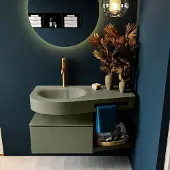 Mondiaz Riva badmeubel 100cm Army met 1 lade en wastafel links 1 kraangat Army