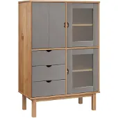 vidaXL Hoge kast OTTA 85x43x125 cm massief grenenhout bruin en grijs
