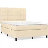 vidaXL Boxspring met matras stof crèmekleurig 140x200 cm
