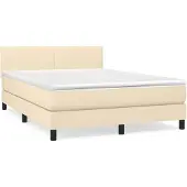 vidaXL Boxspring met matras stof crèmekleurig 140x190 cm