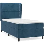 vidaXL Boxspring met matras fluweel donkerblauw 100x200 cm