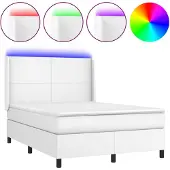 vidaXL Boxspring met matras en LED kunstleer wit 140x200 cm