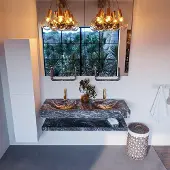 Mondiaz ALAN-DLUX 130cm planchet Lava. Vrijhangende wastafel CLOUD dubbel 2 kraangaten, kleur Lava.