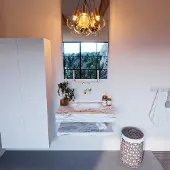 Mondiaz Alan DLux planchet 80cm met wastafel midden zonder kraangat glace