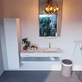 Mondiaz ALAN-DLUX 120cm planchet Frappe. Vrijhangende wastafel CLOUD rechts 1 kraangat, kleur Frappe.